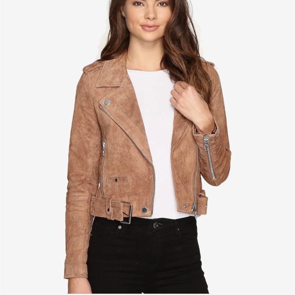 Blank NYC suede motorcycle jacket - light brown, size Small